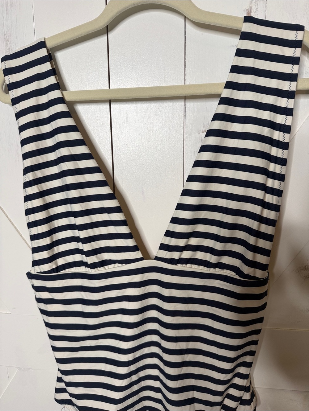 J. Crew Navy White Striped One Piece Swimsuit Deep V - Picture 8 of 12